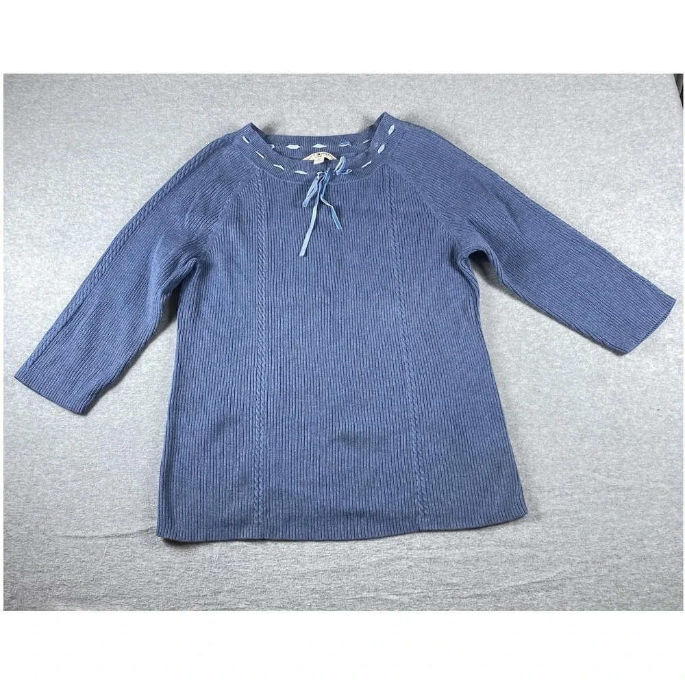 Tommy Hilfiger Sweater Womens 2X Blue Knit Plus‎ 3/4 Raglan Sleeve Ribbon Neck